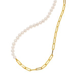 5mm Pearl and Lite Paperclip Necklace in 14K Yellow Gold, view 4