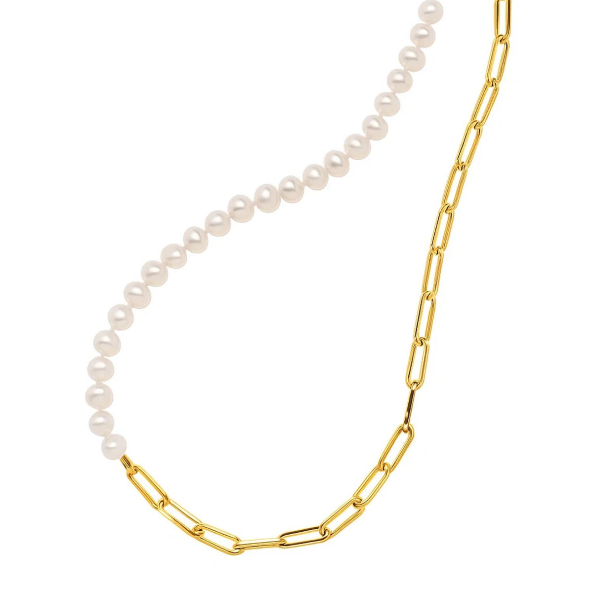 5mm Pearl and Lite Paperclip Necklace in 14K Yellow Gold, view 4