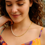 5mm Pearl and Lite Paperclip Necklace in 14K Yellow Gold, view 6