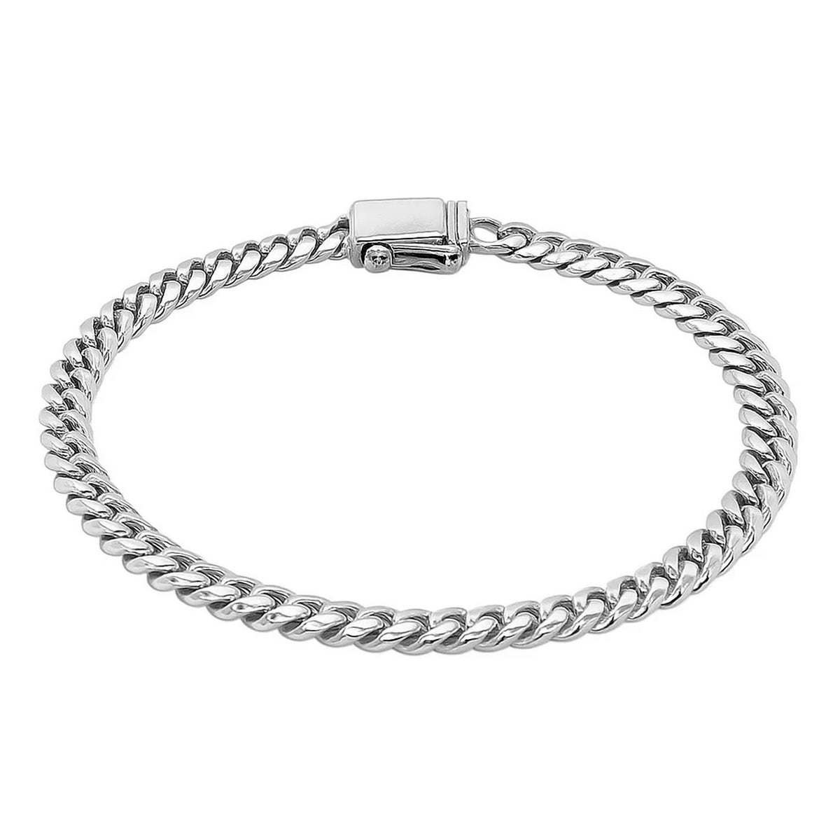 14K White Gold Classic Miami Cuban Solid Bracelet (5.00 mm), view 2