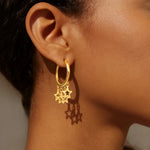 14K Yellow Gold Endless Star Charm Huggie Hoop Earrings, view 3