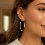 Sterling Silver Round Tube C Hoop Earrings, view 4
