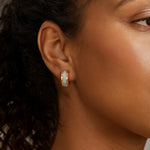 14K Two Tone Gold Center Huggie Earrings, view 3