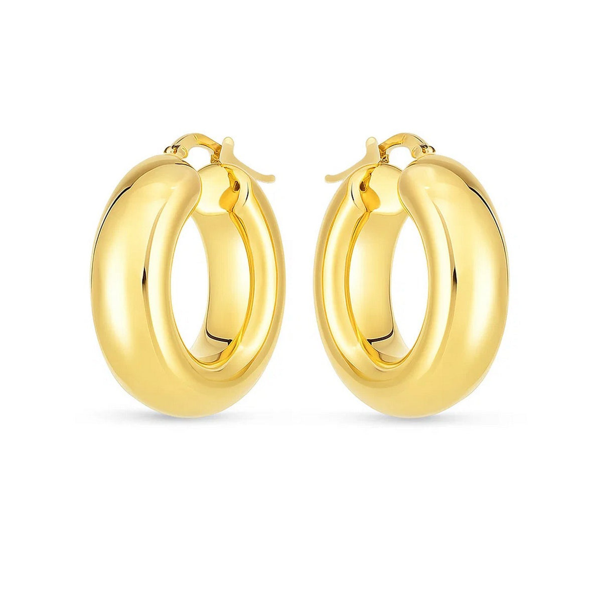 14K Yellow Gold Medium Puffy Hoops, view 2