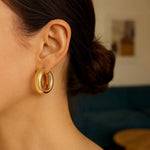 14K Yellow Gold Medium Puffy Hoops, view 5