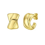 14K Yellow Gold Puffed X C Hoops Earrings