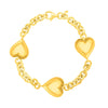Sterling Silver Yellow Gold Plated Extra Puffed Triple Heart Bracelet, view 2