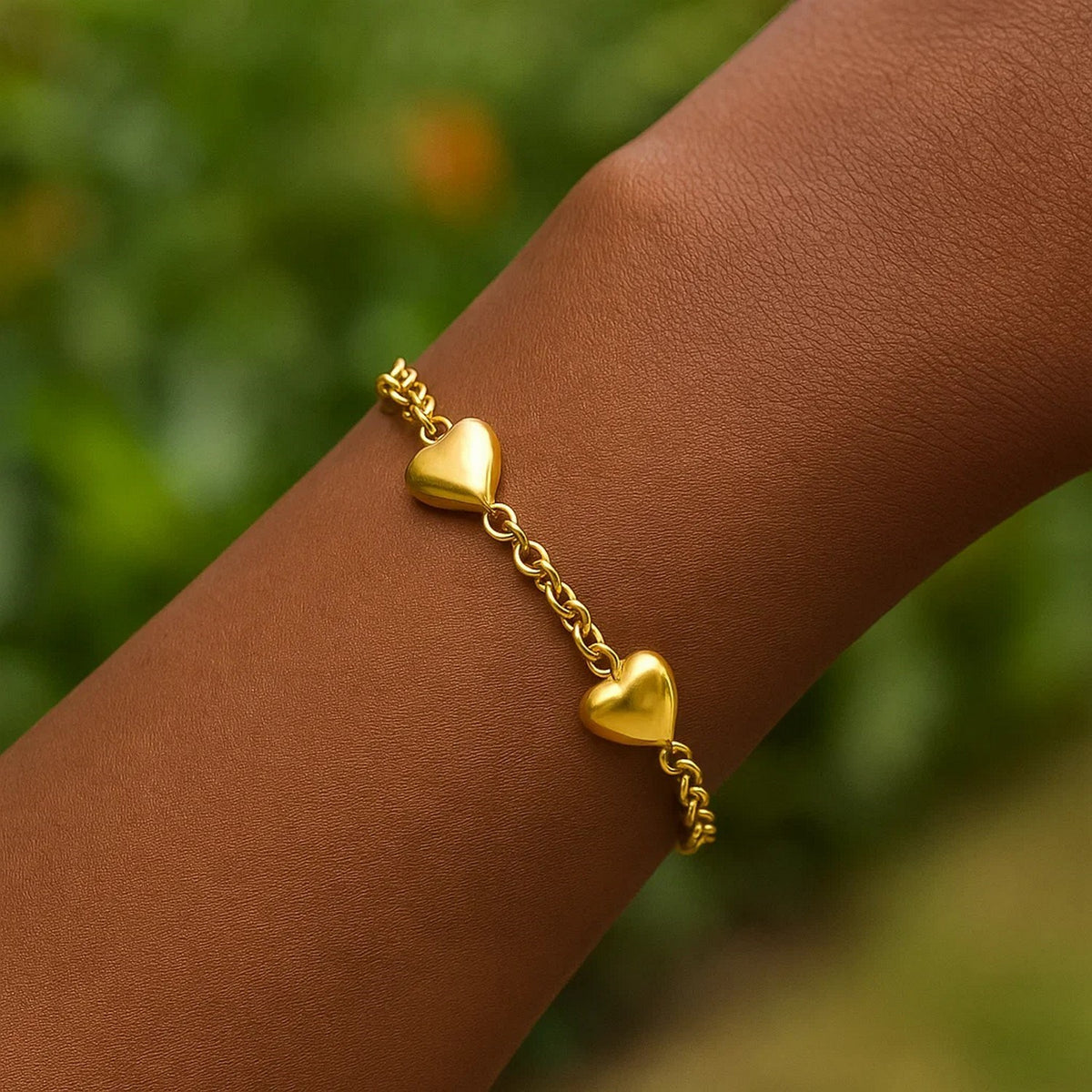 Sterling Silver Yellow Gold Plated Extra Puffed Triple Heart Bracelet, view 4