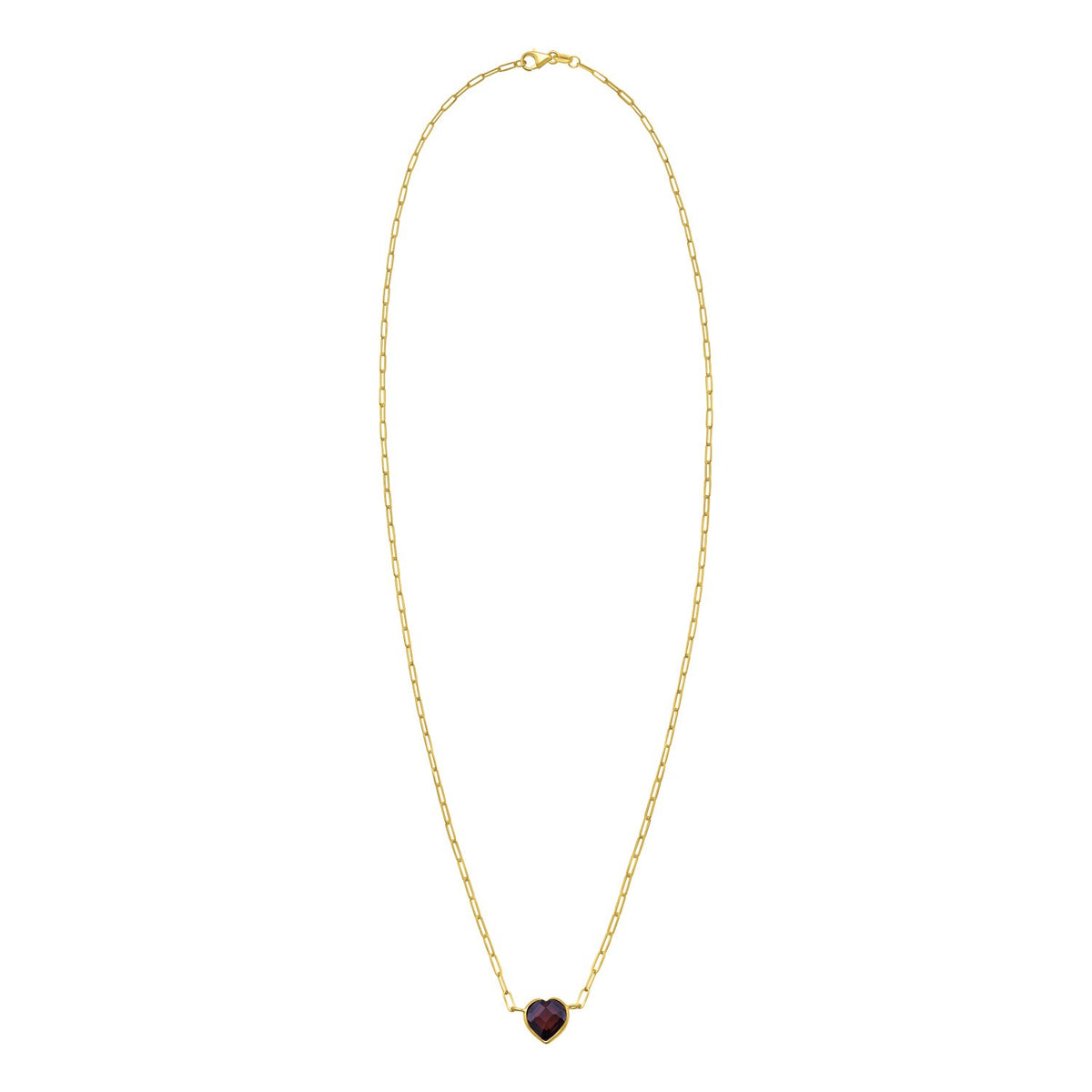 14K Yellow Gold Garnet Heart Necklace (1.50 mm), view 2