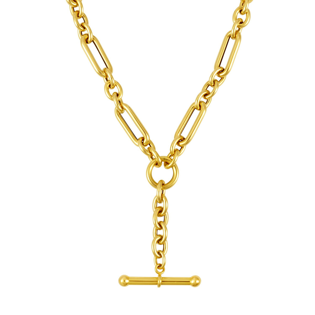 Toggle Necklace with Alternating Chain in 14K Yellow Gold, view 2