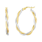10K Two Tone Gold Oval Twist Hoop Earrings