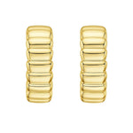 14K Yellow Gold Ribbed C Hoop Earrings, view 2
