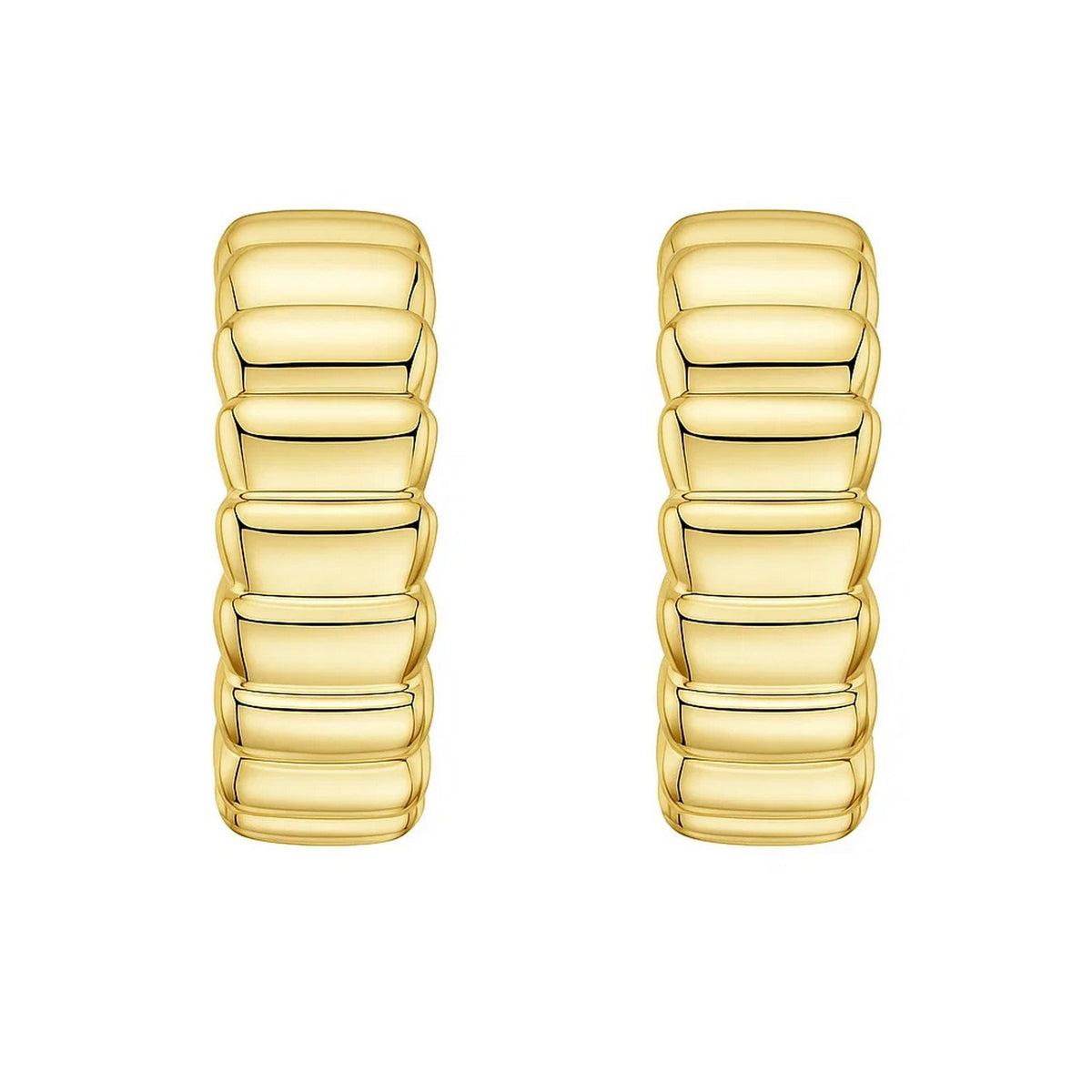 14K Yellow Gold Ribbed C Hoop Earrings, view 2