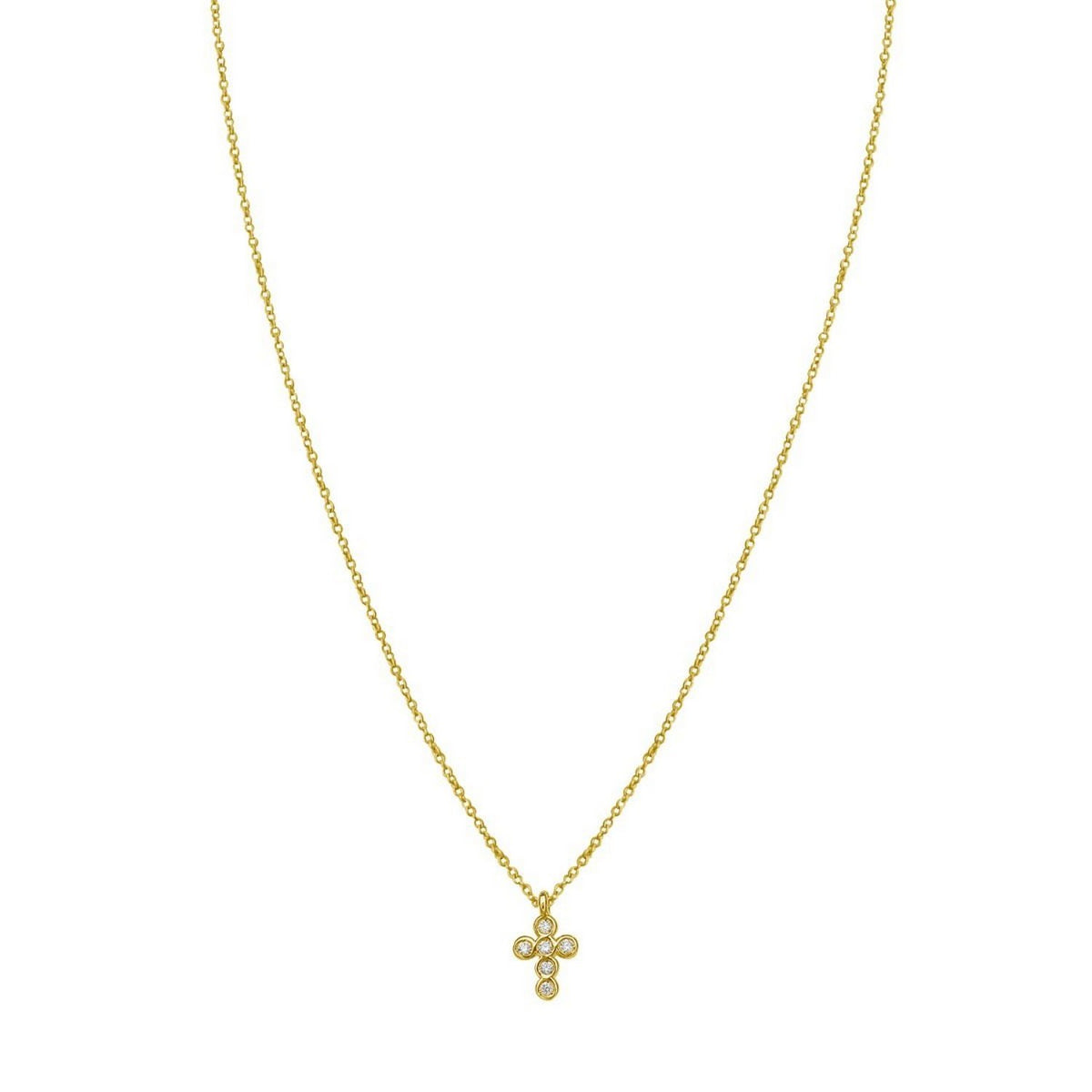 14K Yellow Gold Petite Diamond Cross Necklace, view 2