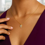 14K Yellow Gold Petite Diamond Cross Necklace, view 3