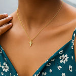 14K Yellow Gold Petite Diamond Cross Necklace, view 4