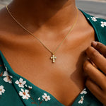 14K Yellow Gold Petite Diamond Cross Necklace, view 6
