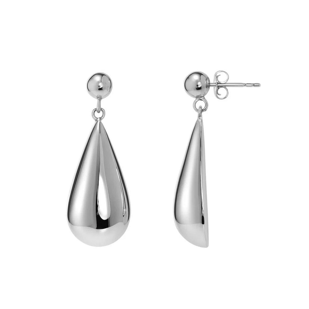 Sterling Silver Rhodium Plated Puffed Teardrop Dangle Earrings, view 3
