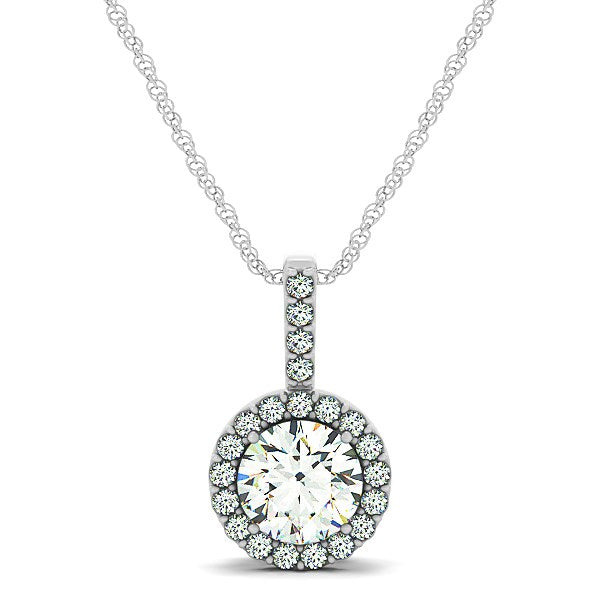 14K White Gold Diamond Halo Round Style Pendant (5/8 cttw)