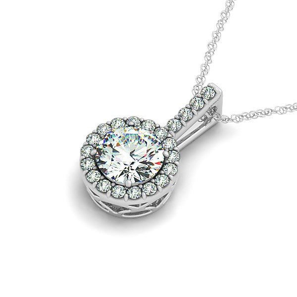 14K White Gold Diamond Halo Round Style Pendant (5/8 cttw), view 2