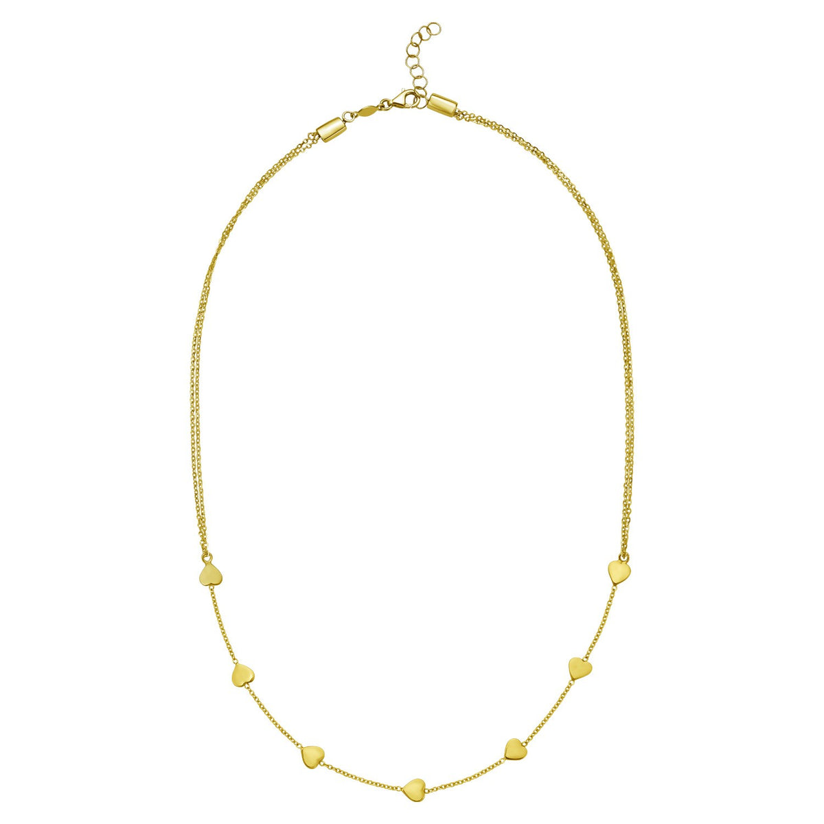 14K Yellow Gold Adjustable Heart Link Necklace, view 2