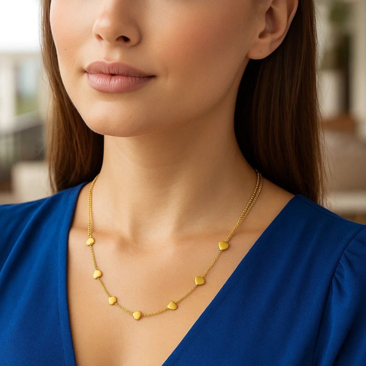 14K Yellow Gold Adjustable Heart Link Necklace, view 3
