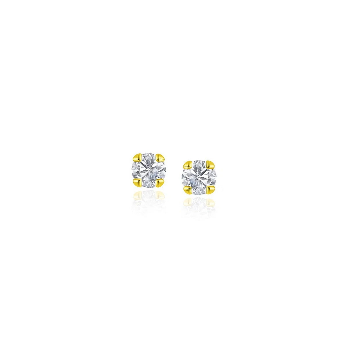 14K Yellow Gold Stud Earrings with Faceted White Cubic Zirconia (2.00 mm)