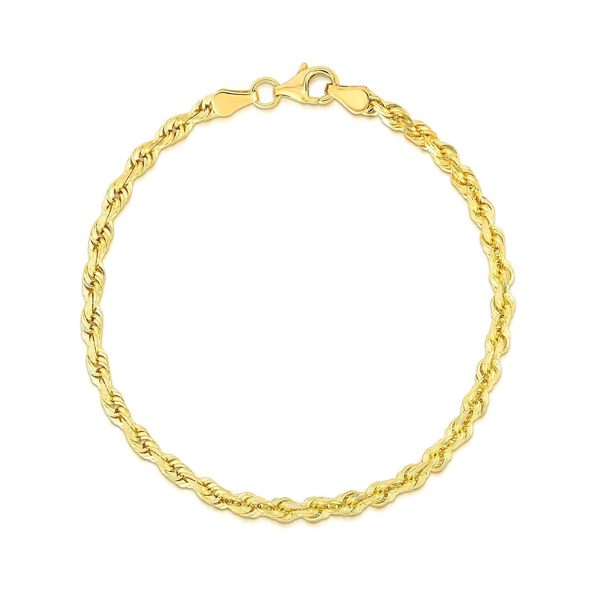 10K Yellow Gold Solid Diamond Cut Rope Bracelet (4.00 mm), view 2