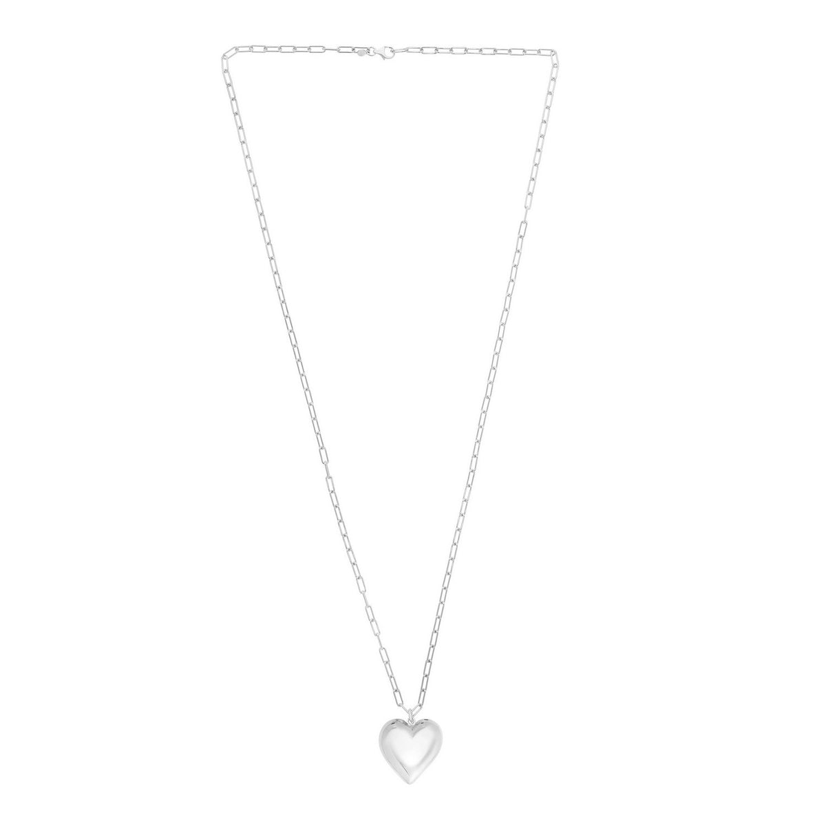 Sterling Silver Rhodium Plated Puffed Heart Pendant, view 2