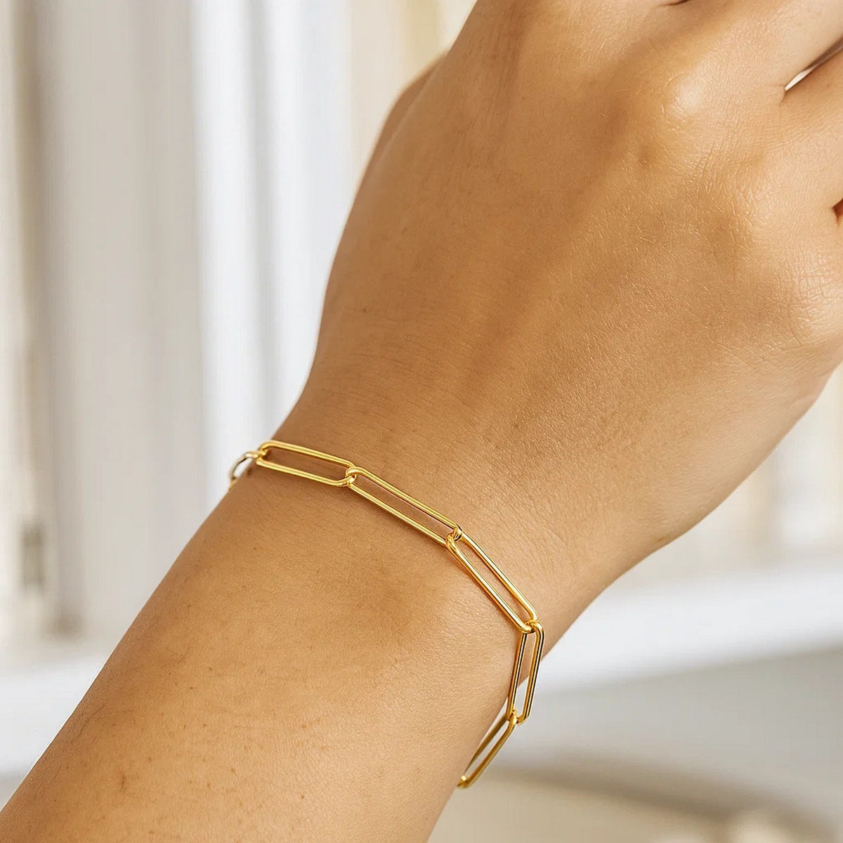 14K Yellow Gold Wire Paperclip Bracelet (2.70 mm), view 7