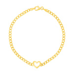 14K Yellow Gold 7 inch Curb Chain Bracelet with Heart (3.40 mm), view 2