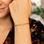 14K Yellow Gold 7 inch Curb Chain Bracelet with Heart (3.40 mm), view 4