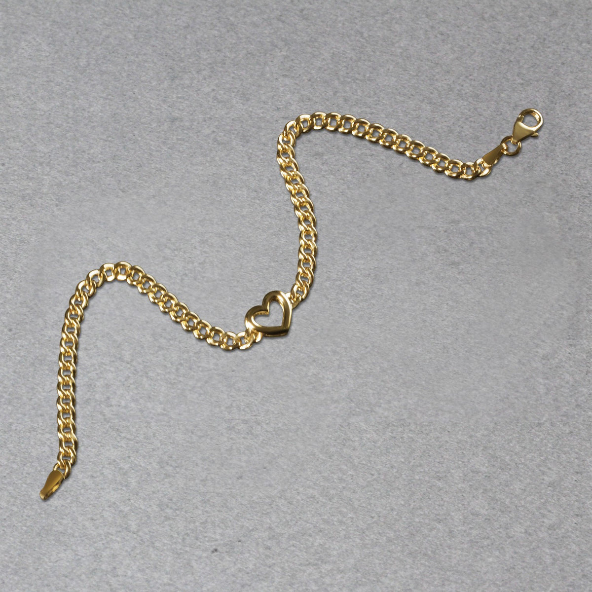 14K Yellow Gold 7 inch Curb Chain Bracelet with Heart (3.40 mm), view 5