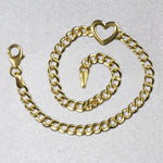 14K Yellow Gold 7 inch Curb Chain Bracelet with Heart (3.40 mm), view 6