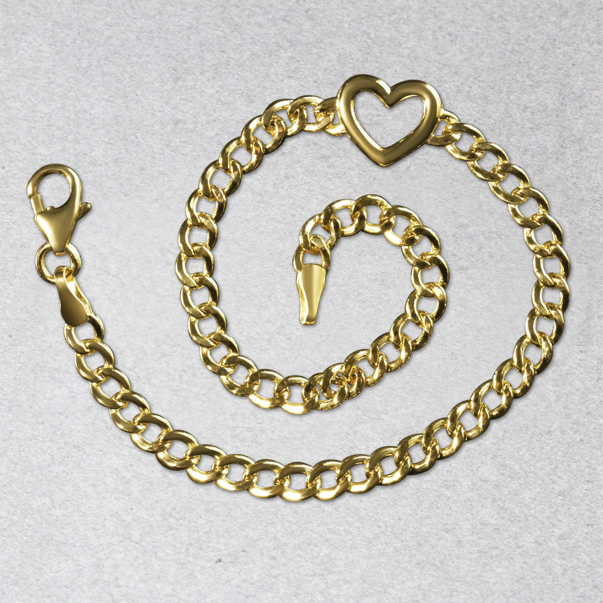 14K Yellow Gold 7 inch Curb Chain Bracelet with Heart (3.40 mm), view 6