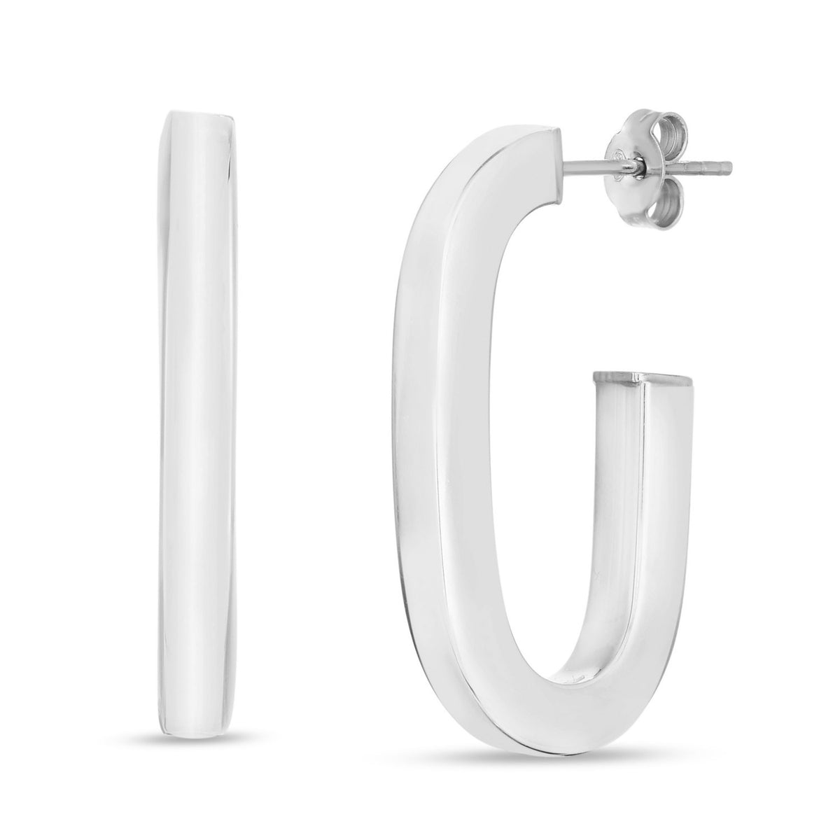 Sterling Silver Thick Oval Link C Hoop Earrings, view 2