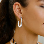 Sterling Silver Thick Oval Link C Hoop Earrings, view 3