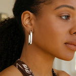Sterling Silver Thick Oval Link C Hoop Earrings, view 4
