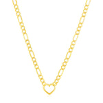 14K Yellow Gold Figaro Chain Necklace with Heart