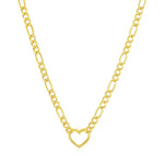 14K Yellow Gold Figaro Chain Necklace with Heart, view 2