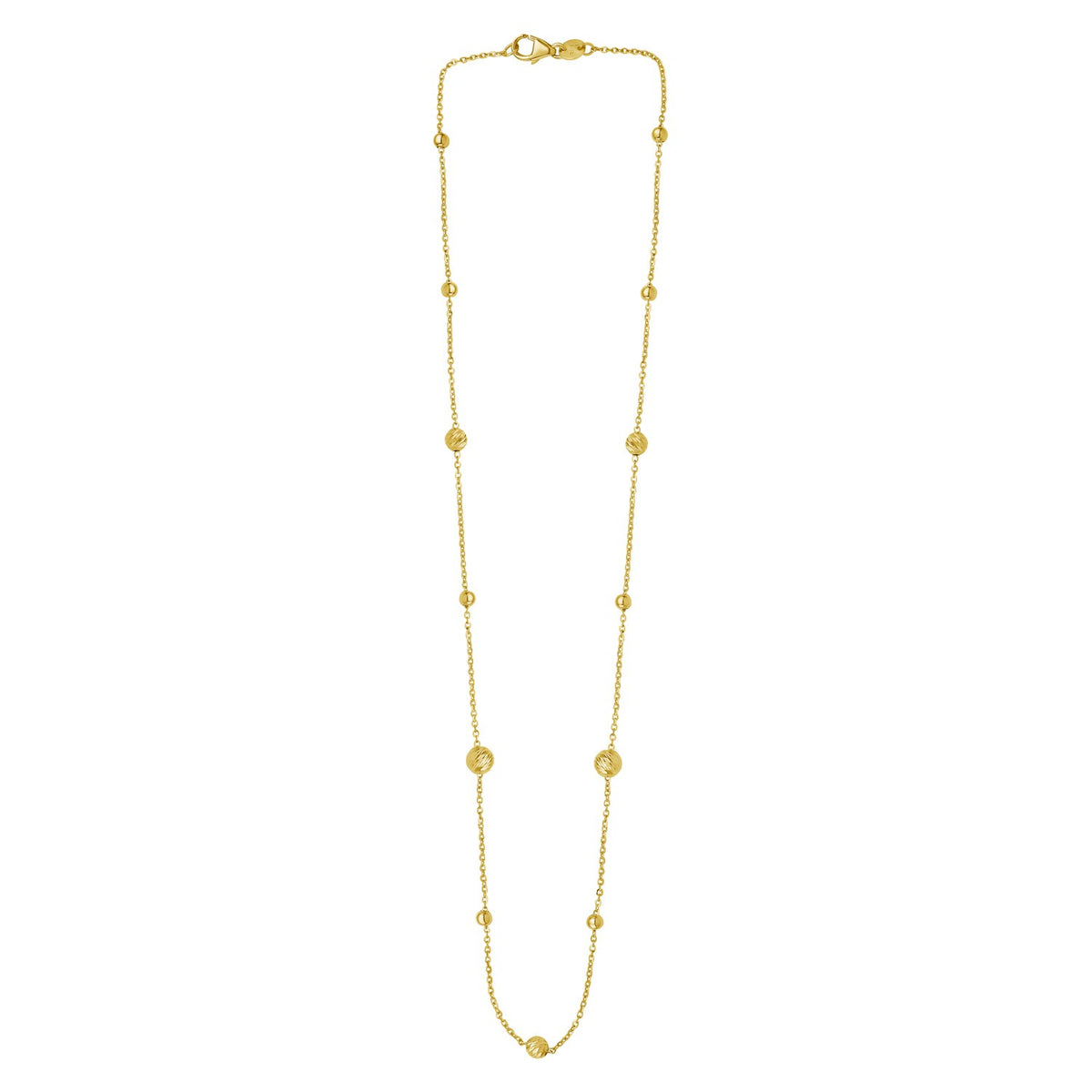 Alternating Bead Chain Necklace in 14K Yellow Gold, view 2
