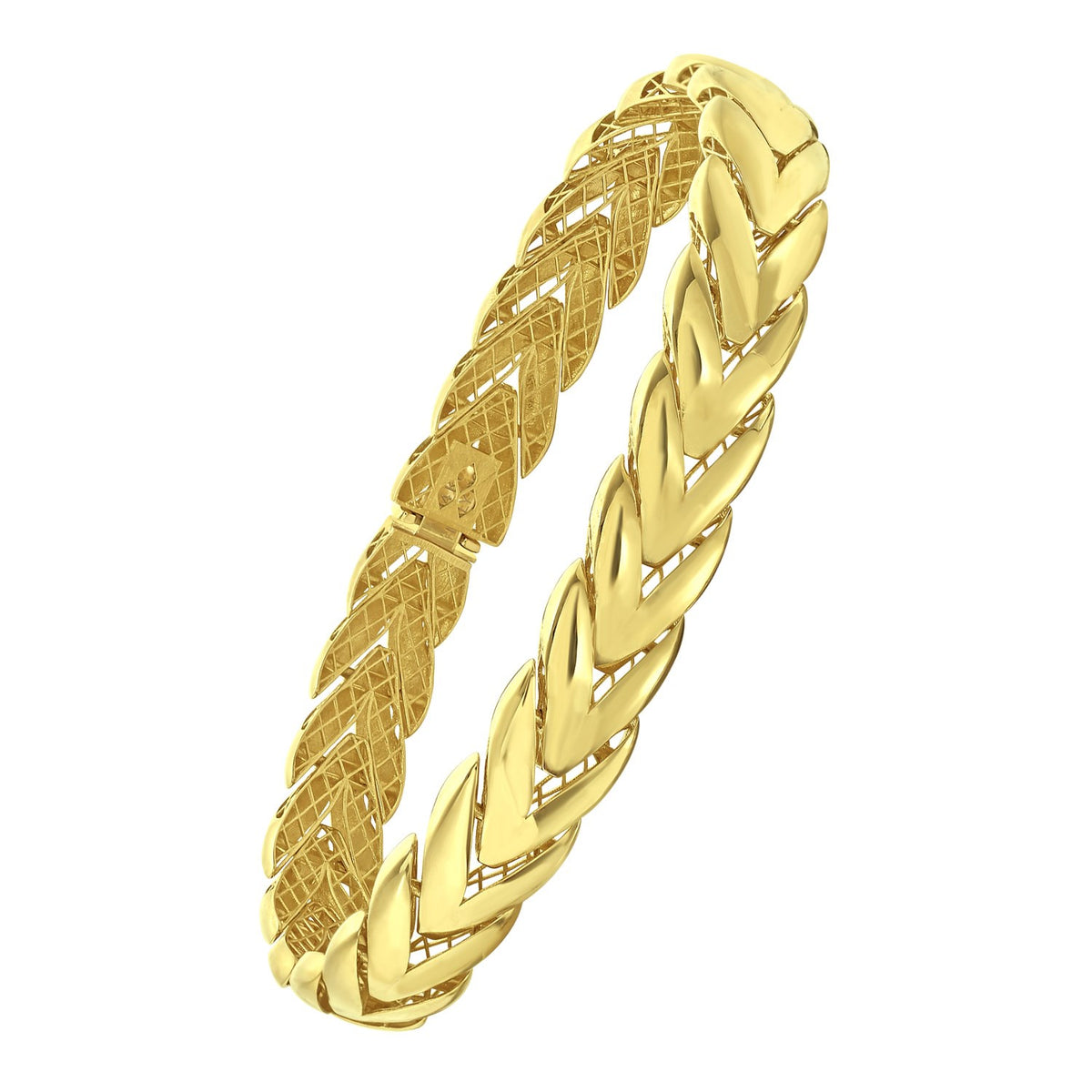 14K Yellow Gold Chevron Link Bangle (10.00 mm), view 3