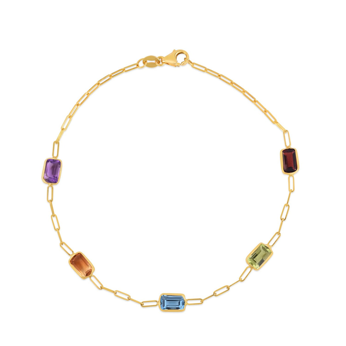 14K Yellow Gold Multi Gemstone Paperclip Bracelet (1.50 mm), view 2