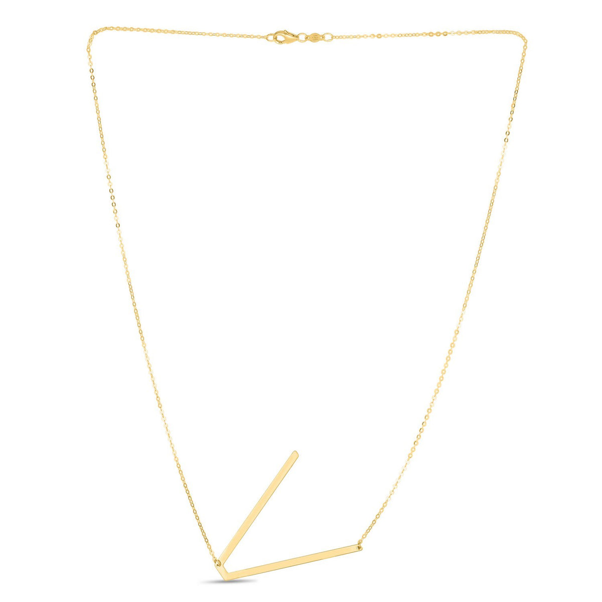 14K Yellow Gold Yours Truly Large Initial V Necklace, view 2