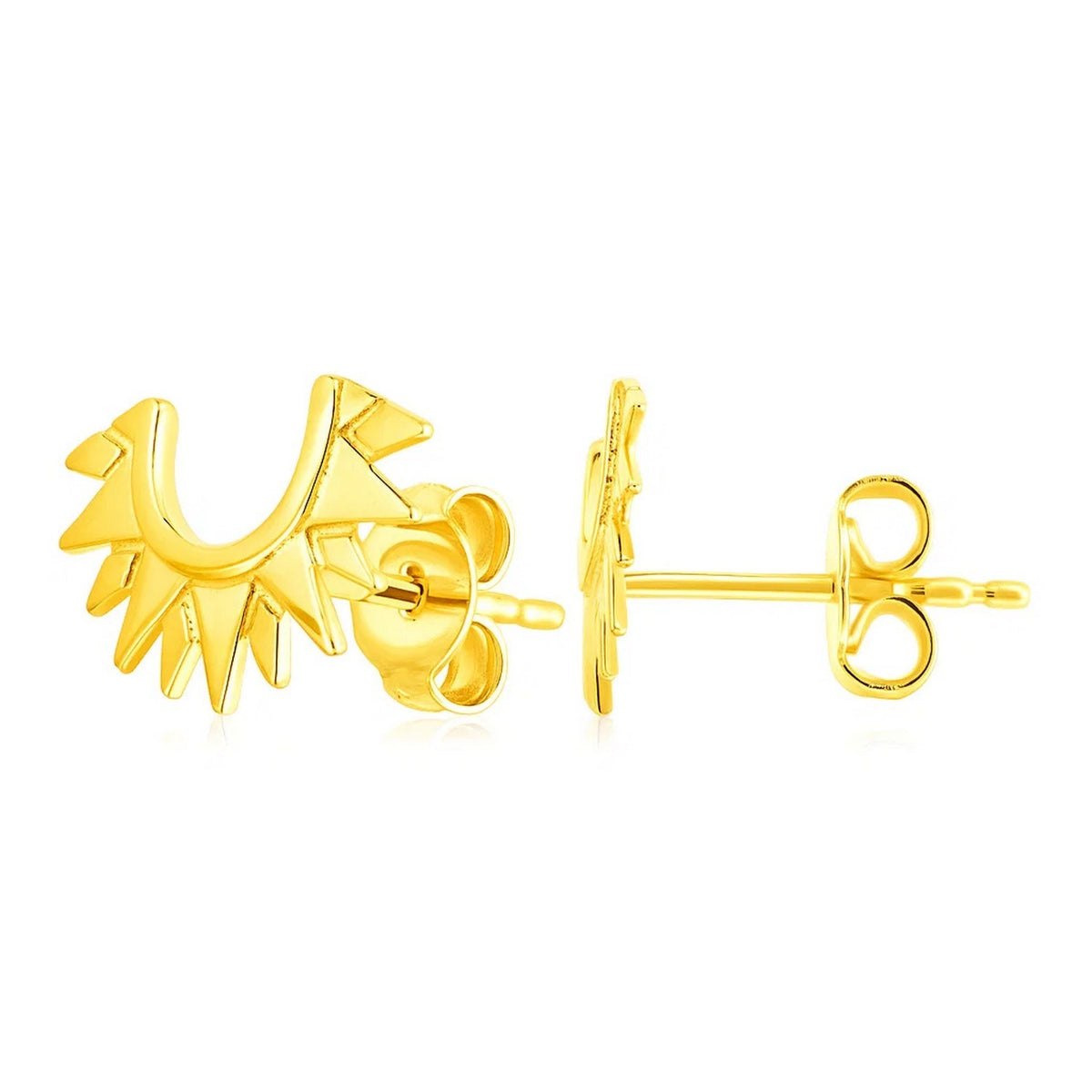 14K Yellow Gold Half Sunburst Post Earrings