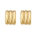 Sterling Silver Yellow Gold Plated Triple Row C Hoop Earrings, view 2