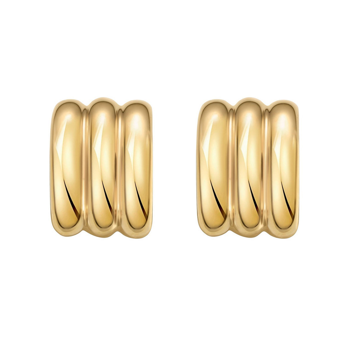 Sterling Silver Yellow Gold Plated Triple Row C Hoop Earrings, view 2