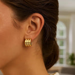 Sterling Silver Yellow Gold Plated Triple Row C Hoop Earrings, view 4