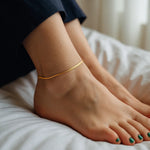 1.5mm 14K Yellow Gold Super Flex Herringbone Anklet, view 6
