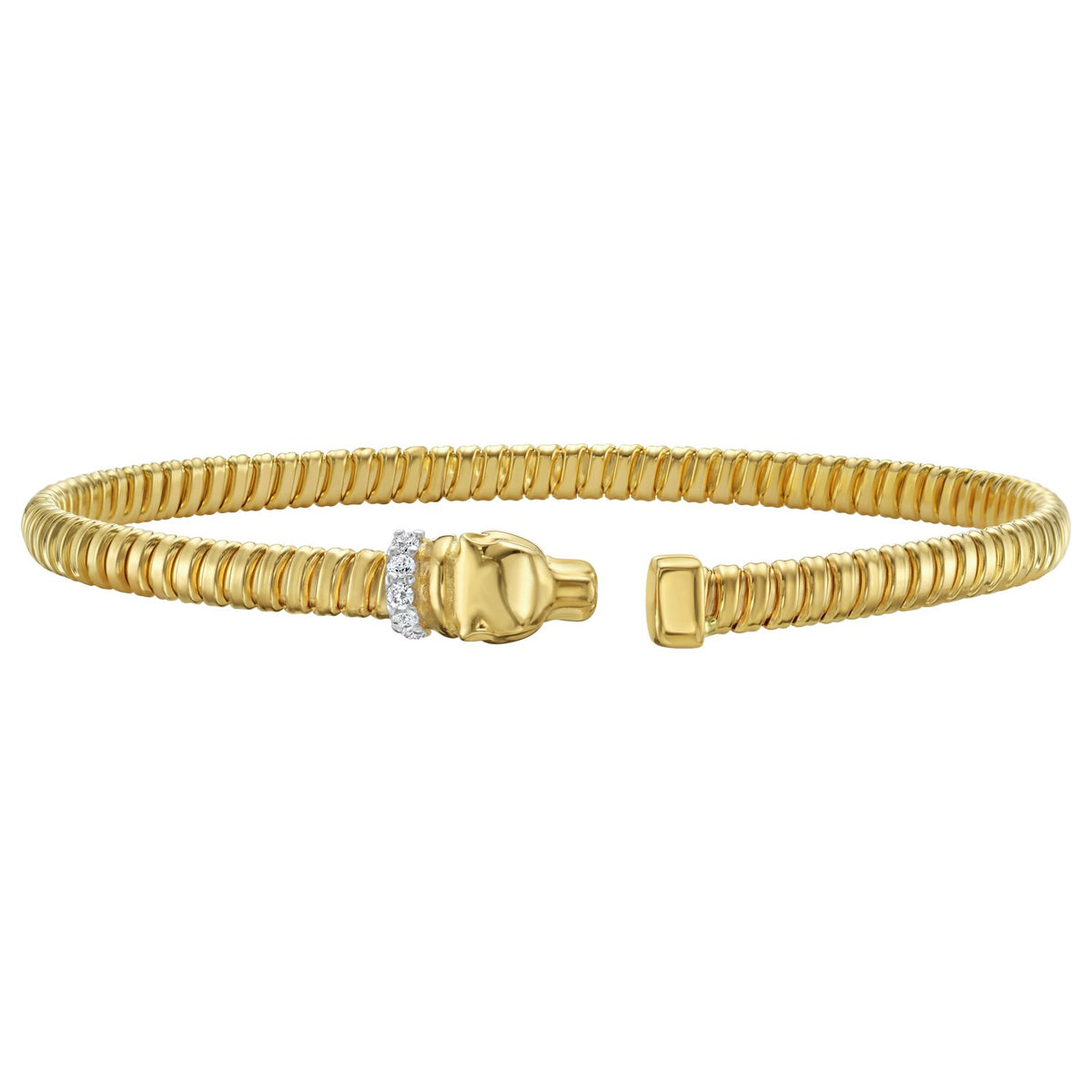 14K Yellow Gold Tubogas Panther Cuff with Diamonds (3.90 mm), view 2